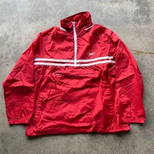 Vintage Asics Tiger Anorak Windbreaker Jacket Red White Stripe Pullover Mens XL